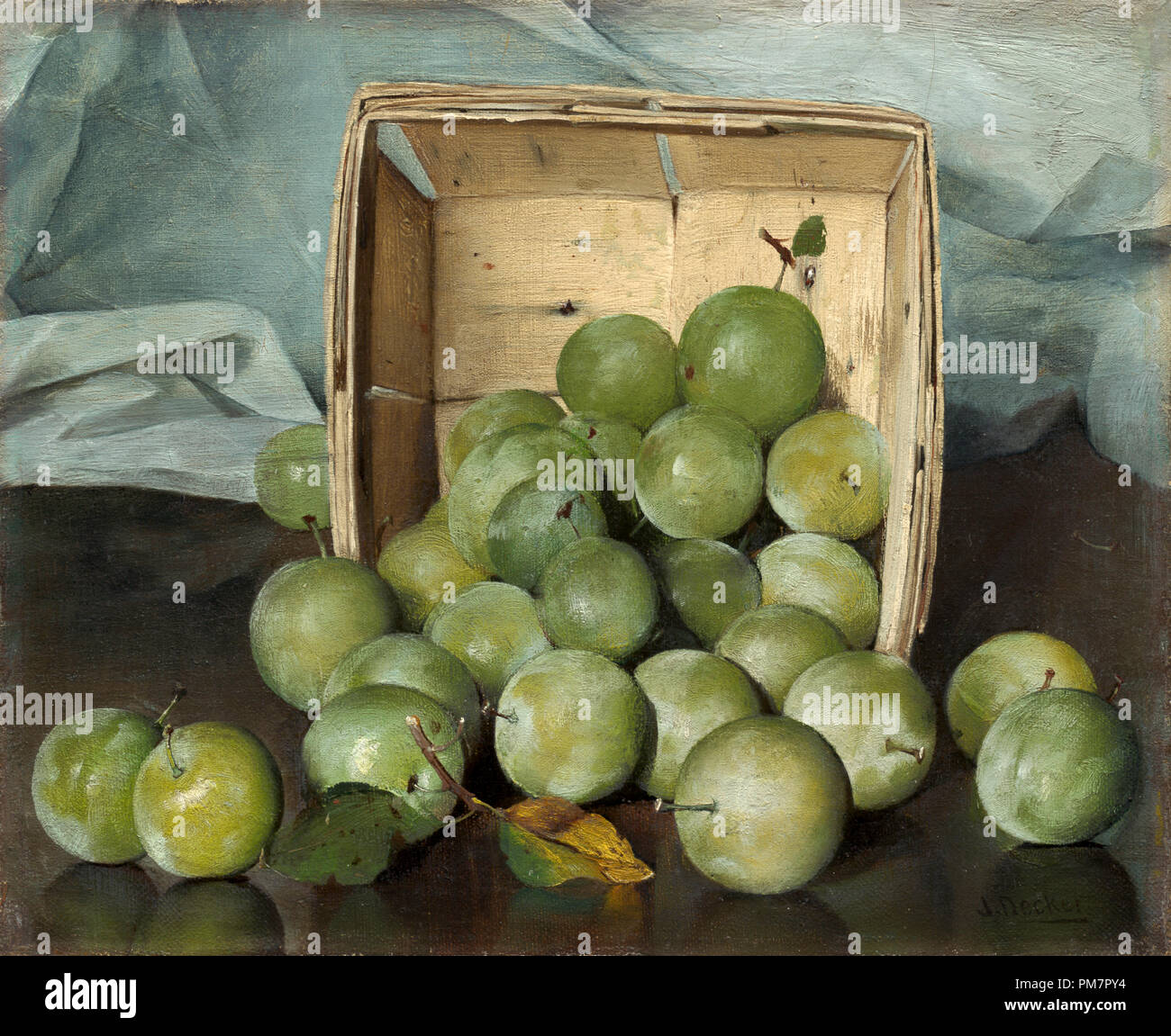 Green Plums. Dated: c. 1885. Dimensions: overall: 22.9 x 27.8 cm (9 x 10 15/16 in.)  framed: 55.6 x 63.5 x 7.6 cm (21 7/8 x 25 x 3 in.). Medium: oil on canvas. Museum: National Gallery of Art, Washington DC. Author: Joseph Decker. Stock Photo