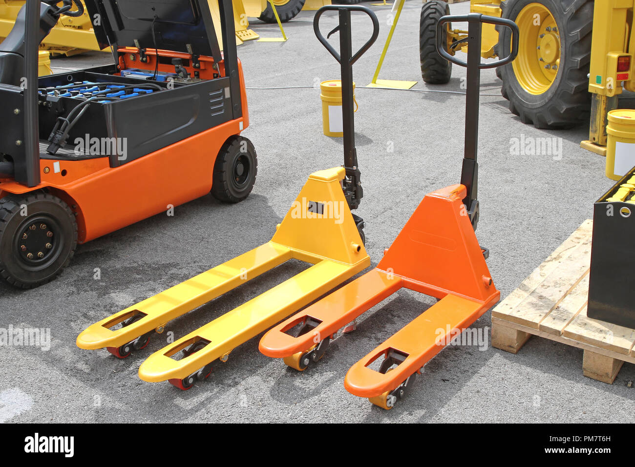 Two Pump Trucks Pallet Jacks Forklifts Stock Photo Alamy