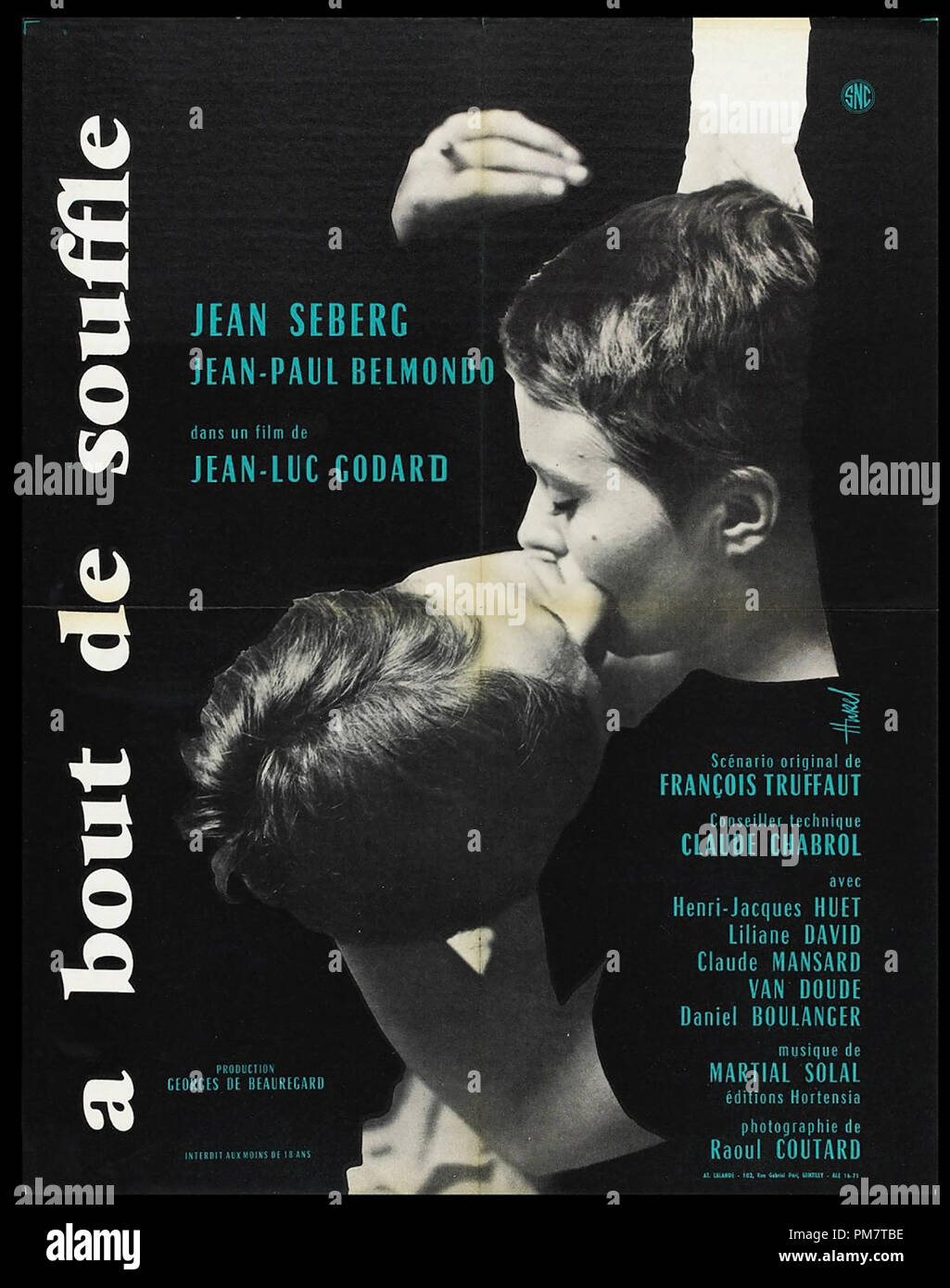 Jean-Paul Belmondo, Jean Seberg, 'Breathless' 1959 Poster  (aka A bout de souffle)  File Reference # 31386 629THA Stock Photo