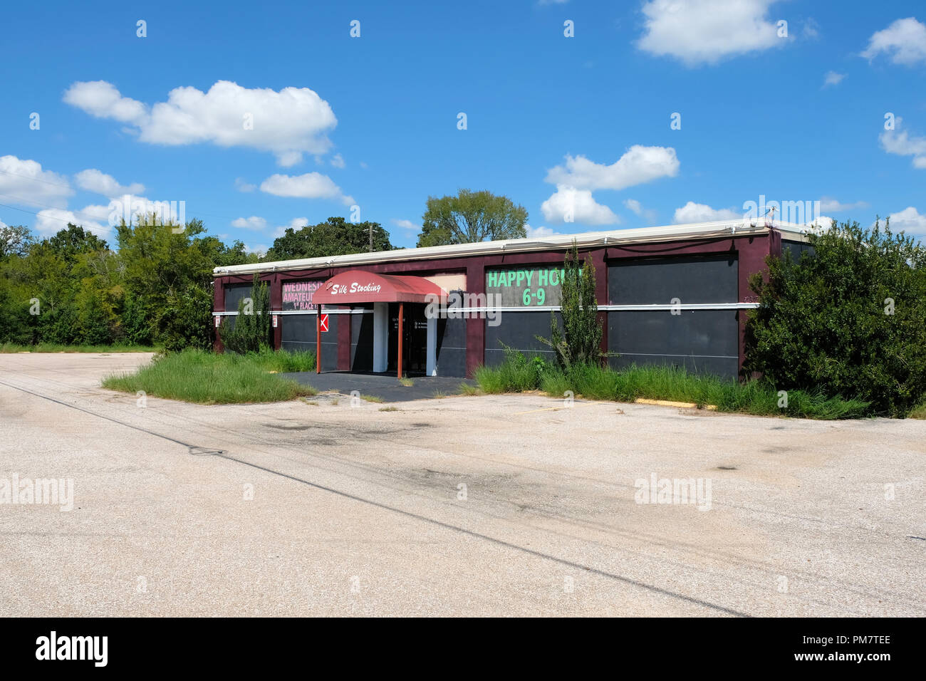 Closed and condemned Silk Stocking strip club in College Station, Texas