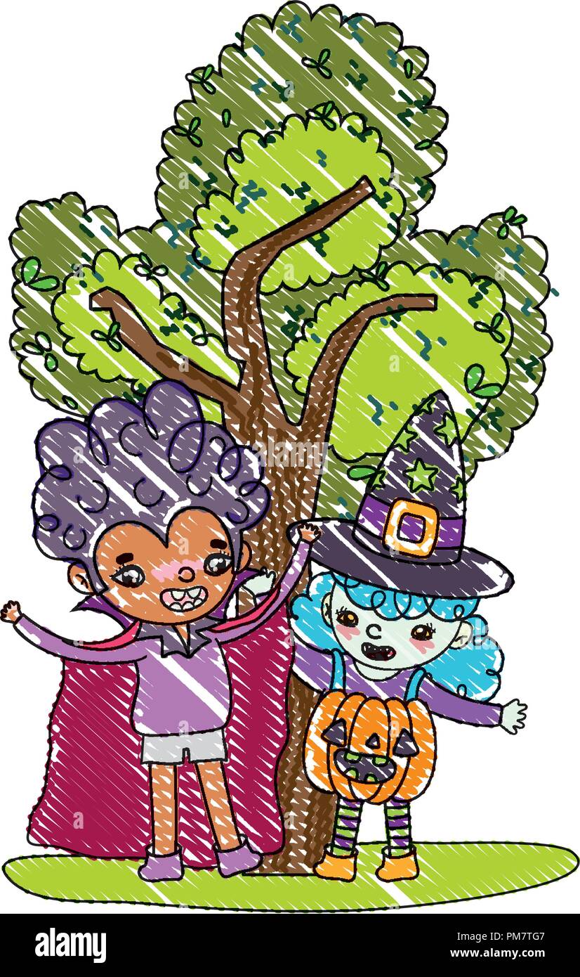 grated vampire boy and pumpkin girl costumes Stock Vector