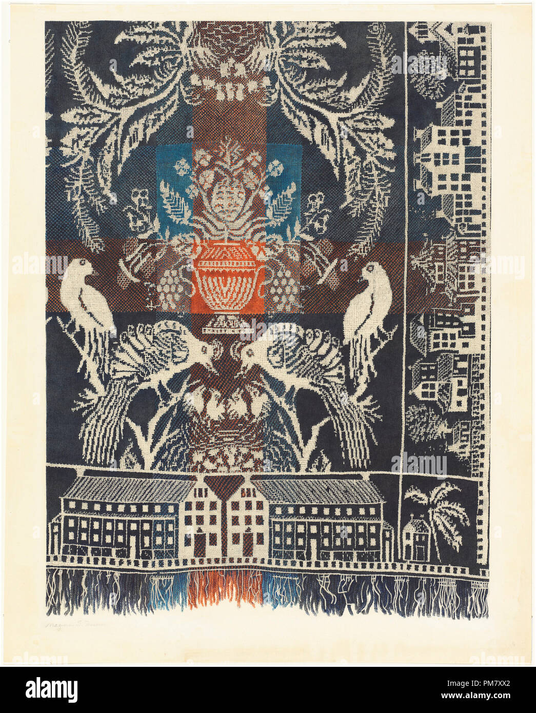 Boston Town Coverlet. Dated: 1935/1942. Dimensions: overall: 67.3 x 54.2 cm (26 1/2 x 21 5/16 in.)  Original IAD Object: 84' long; 96' wide. Medium: watercolor, pen and ink, and graphite on paper. Museum: National Gallery of Art, Washington DC. Author: Magnus S. Fossum. Stock Photo