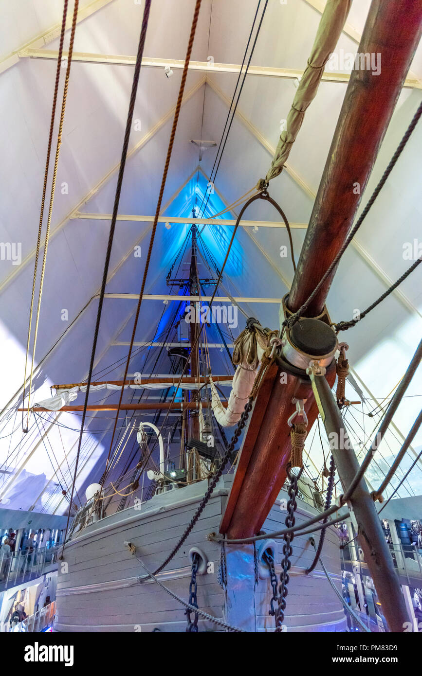 Artic and Antiarctic exploration ship Fram located today in the Fram Museum in Oslo, Norway. Stock Photo