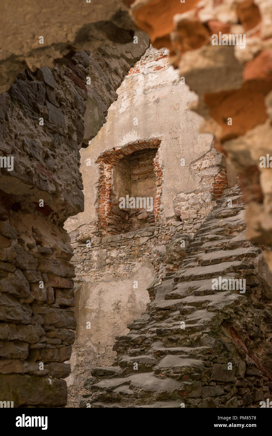 august 2018, ujazd village, poland: stairs inside of ruins of old polish castle called krzyztopor Stock Photo