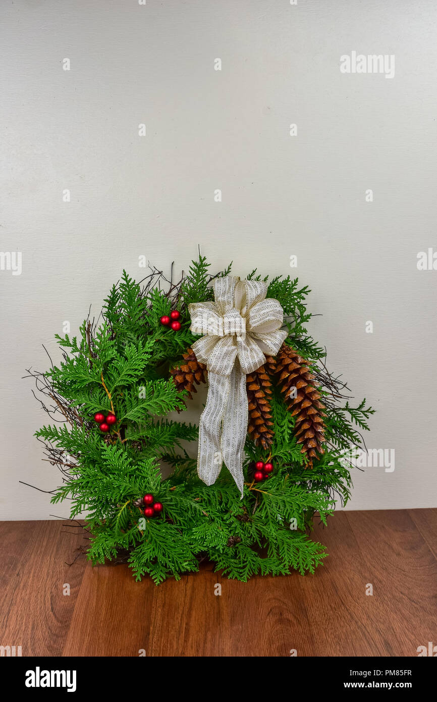 Ceiling cedar hanging wreath with cones