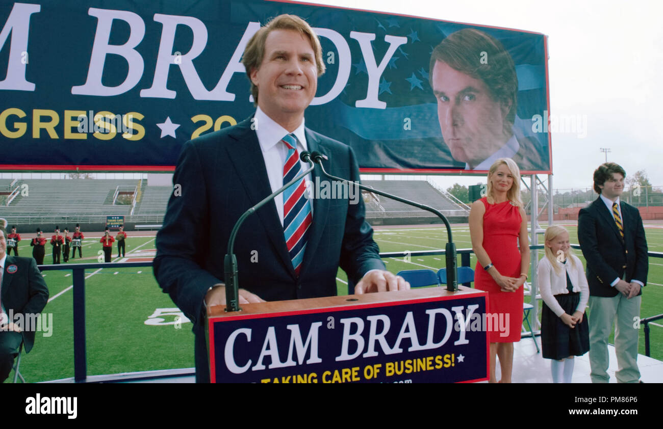 (L-r) WILL FERRELL as Cam Brady, KATHERINE LaNASA as Rose Brady, MADISON WOLFE as Jessica Brady and RANDALL CUNNINGHAM as Cam Jr. in Warner Bros. Pictures comedy THE CAMPAIGN, a Warner Bros. Pictures release. Stock Photo
