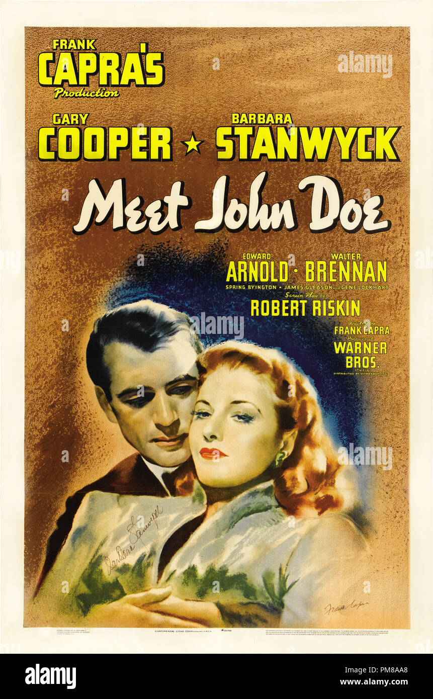 Studio Publicity "Meet John Doe" 1941 Poster Gary Cooper, Barbara, Stanwyck File Reference
