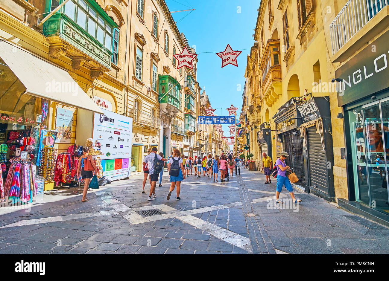 VALLETTA MALTA JUNE 17 2018 Central City Street Triq Ir Repubblika valletta-malta-june-17-2018-central-city-street-triq-ir-repubblika