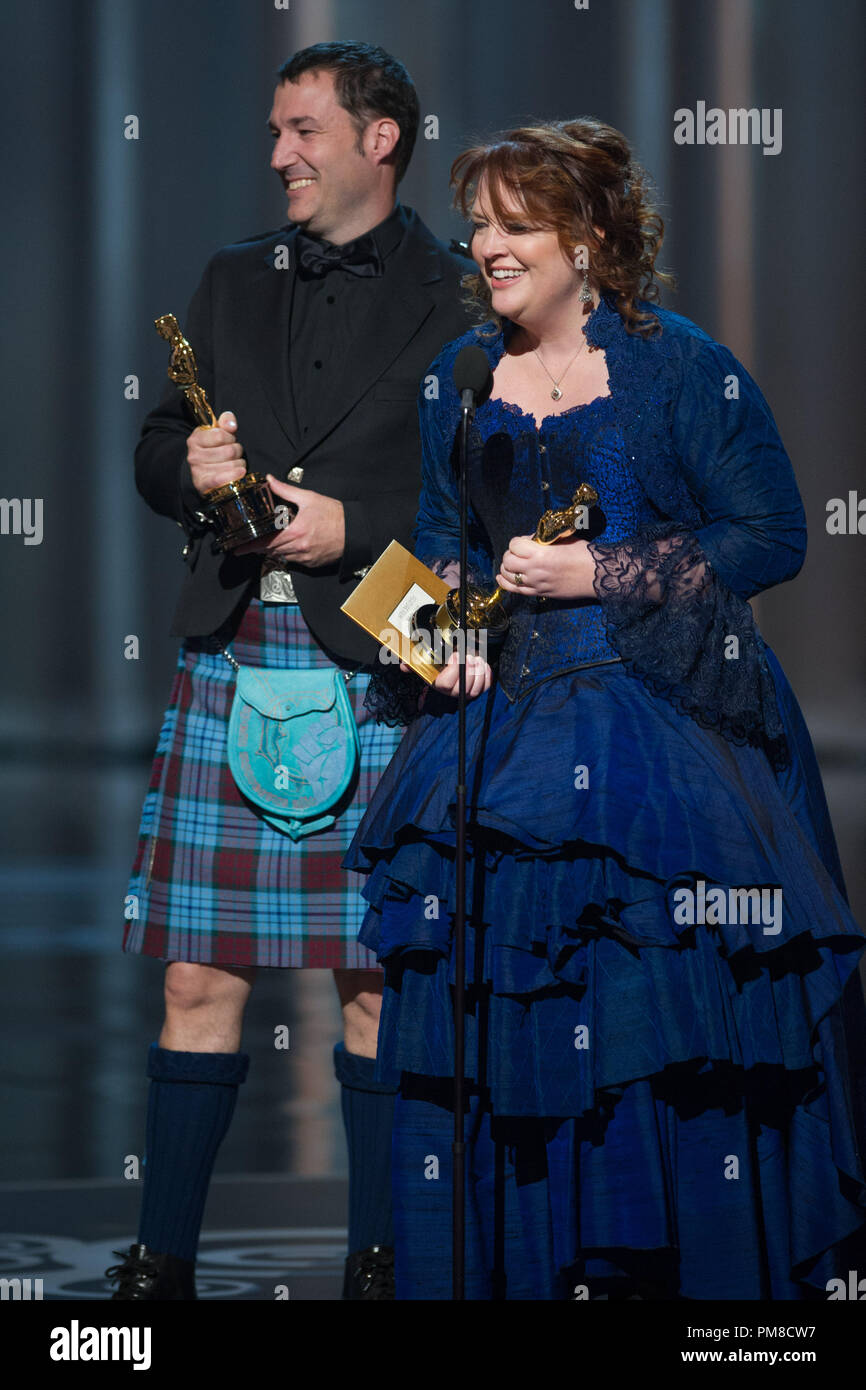 Mark Andrews and Brenda Chapman accept the Oscar® for best animated feature film of the year for work on “Brave” during the live ABC Telecast of The Oscars® from the Dolby® Theatre in Hollywood, CA, Sunday, February 24, 2013. Stock Photo