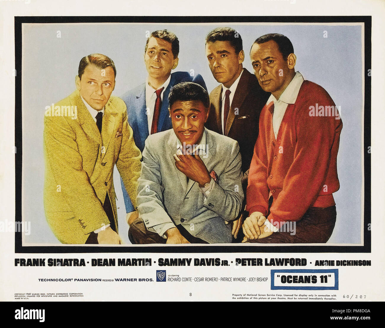 'Ocean's Eleven' 1960 Warner Lobby Card  The Rat Pack, Frank Sinatra, Dean Martin, Sammy Davis Jr., Peter Lawford and Joey Bishop     File Reference # 31955 576THA Stock Photo