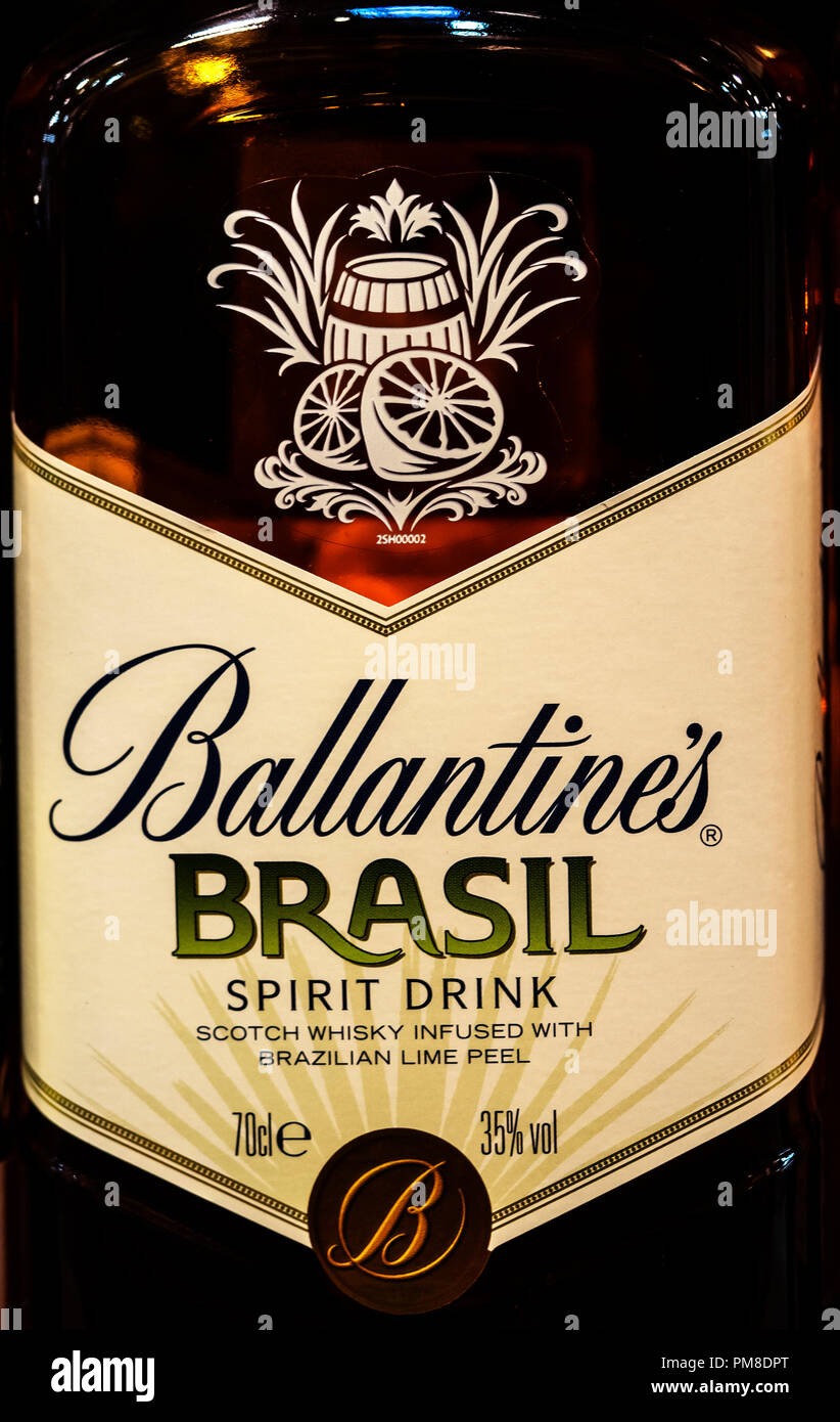 Ballantine's Finest Blended Scotch whisky seen on store shelves. It is