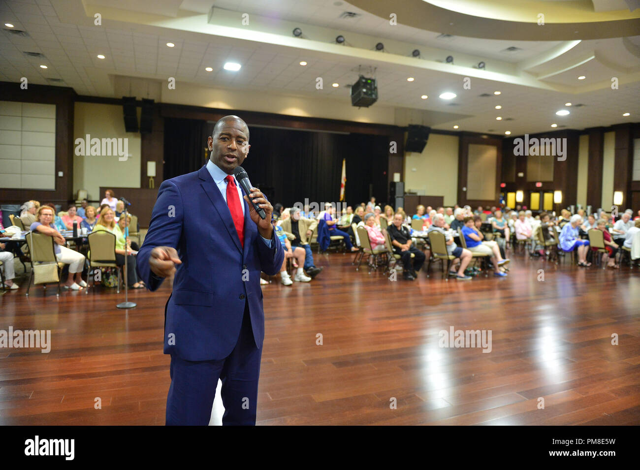 Democratic candidates for Florida Governor campaigning at the Kings Point Clubhouse on August 15, 2018 in Tamarac, Florida.  Featuring: Andrew Gillum Where: Tamarac, Florida, United States When: 15 Aug 2018 Credit: Johnny Louis/WENN.com Stock Photo