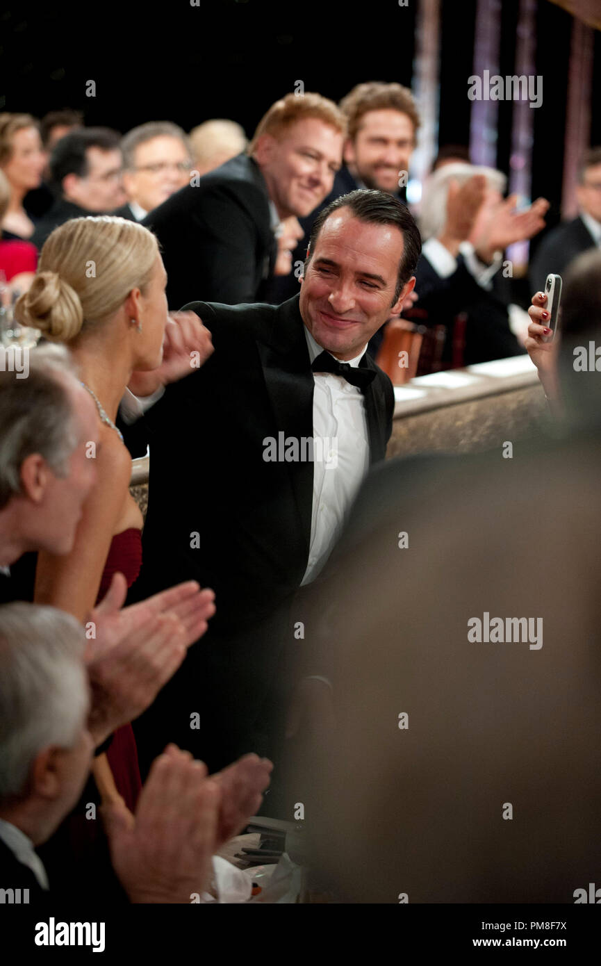 Jean Dujardin wins the Golden Globe Award for BEST PERFORMANCE BY AN ACTOR IN A MOTION PICTURE – COMEDY OR MUSICAL for his role in “The Artist” at the 69th Annual Golden Globe Awards at the Beverly Hilton in Beverly Hills, CA on Sunday, January 15, 2012. Stock Photo
