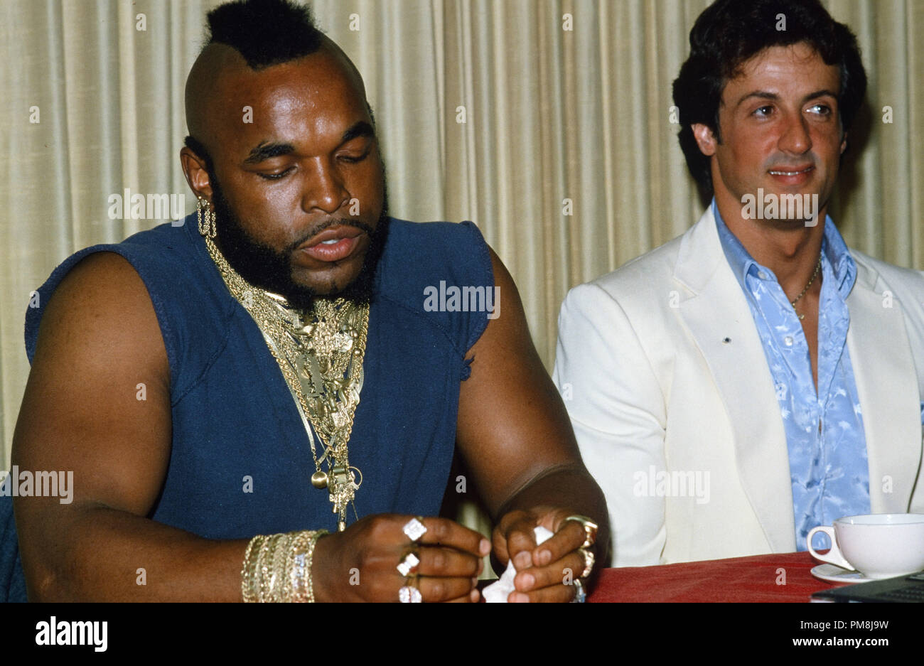 Mr. T and Sylvester Stallone during 'Rocky III' press conference 1982 © JRC /The Hollywood Archive  -  All Rights Reserved  File Reference # 31515 317 Stock Photo