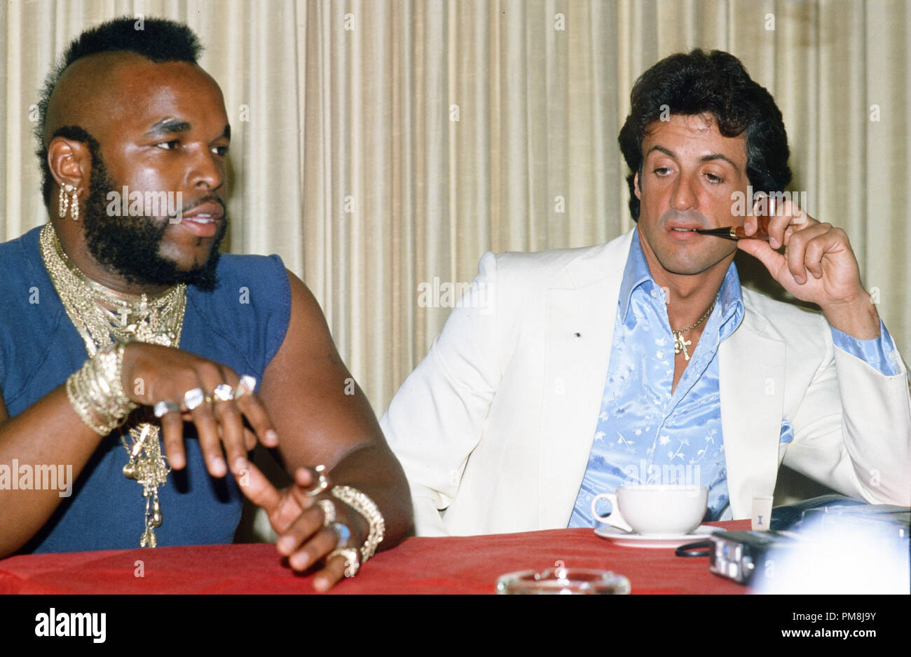 Mr. T and Sylvester Stallone during 'Rocky III' press conference 1982 © JRC /The Hollywood Archive  -  All Rights Reserved  File Reference # 31515 319 Stock Photo