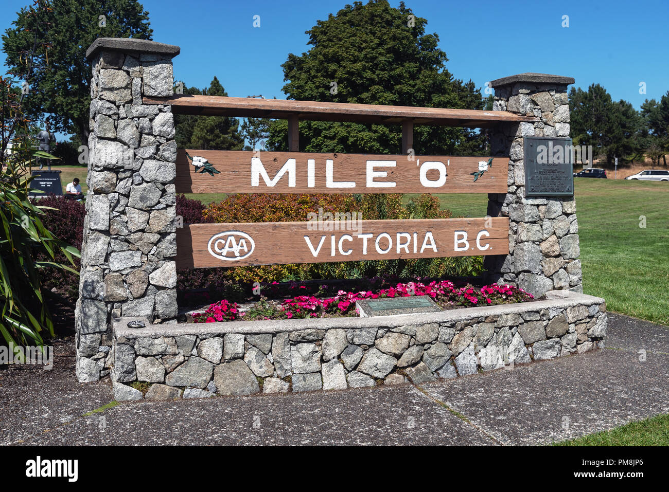 The Mile Zero sign for Canada's Trans-Canada Highway, Canada, British Columbia Stock Photo
