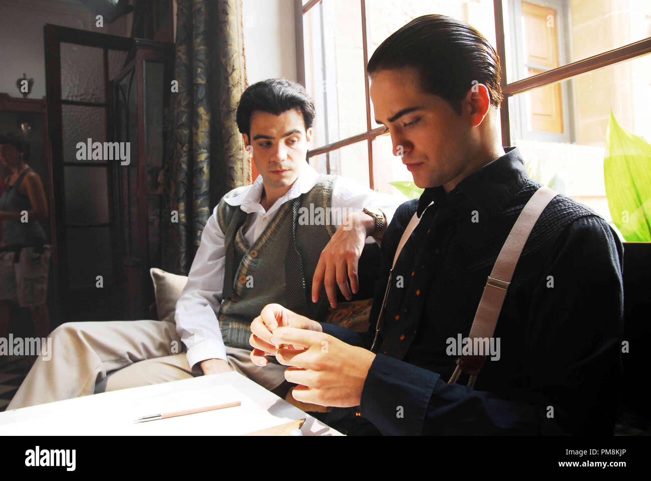 Javier Beltran stars as Federico Garcia Lorca and Robert Pattinson stars as Salvador Dali in Regent Releasing's Little Ashes (2009) Stock Photo