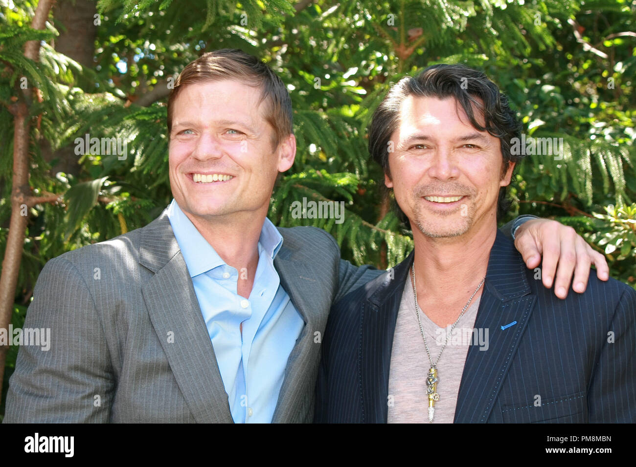 Bailey Chase and Lou Diamond Phillips 'Longmire' TV  Portrait Session, August 27, 2012.  Reproduction by American tabloids is absolutely forbidden. File Reference # 31636 019JRC  For Editorial Use Only -  All Rights Reserved Stock Photo