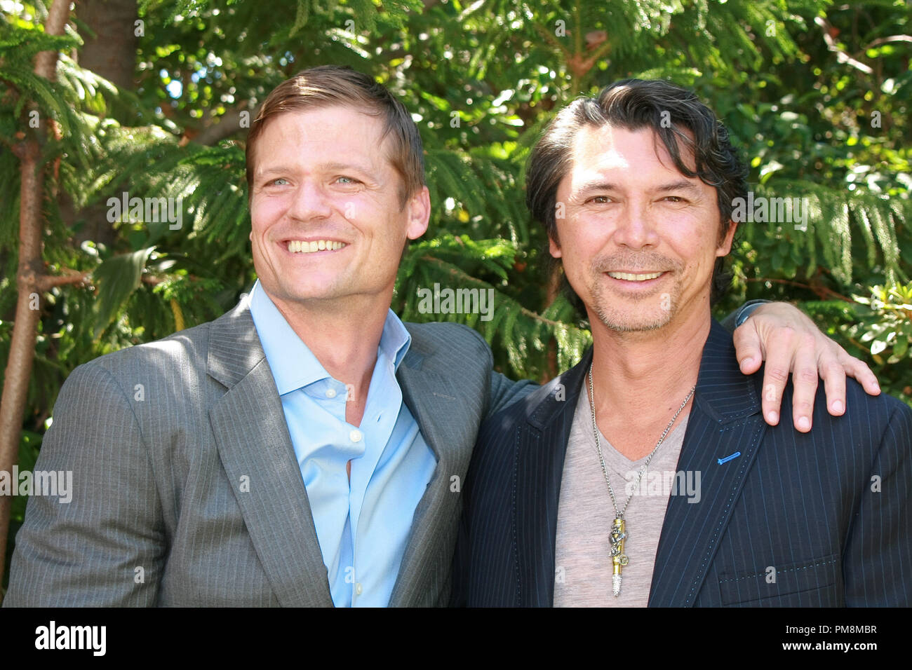 Bailey Chase and Lou Diamond Phillips 'Longmire' TV  Portrait Session, August 27, 2012.  Reproduction by American tabloids is absolutely forbidden. File Reference # 31636 020JRC  For Editorial Use Only -  All Rights Reserved Stock Photo
