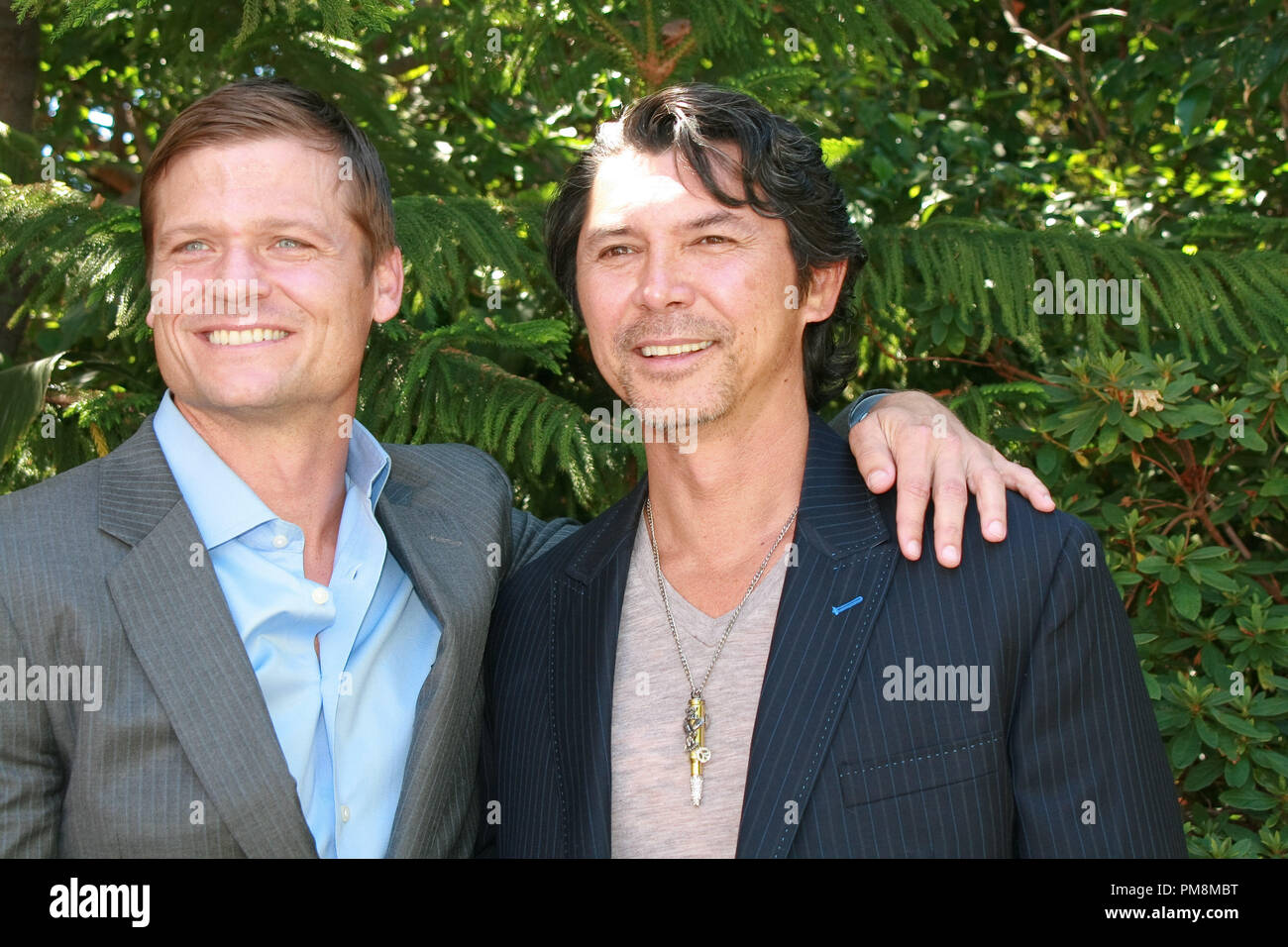 Bailey Chase and Lou Diamond Phillips 'Longmire' TV  Portrait Session, August 27, 2012.  Reproduction by American tabloids is absolutely forbidden. File Reference # 31636 021JRC  For Editorial Use Only -  All Rights Reserved Stock Photo