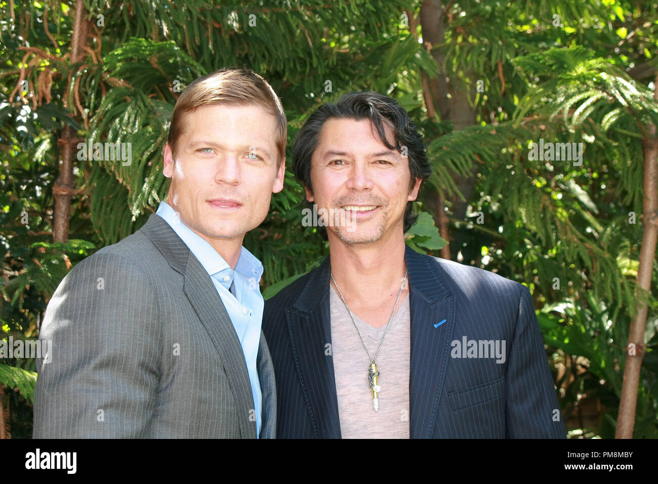 Bailey Chase and Lou Diamond Phillips 'Longmire' TV  Portrait Session, August 27, 2012.  Reproduction by American tabloids is absolutely forbidden. File Reference # 31636 023JRC  For Editorial Use Only -  All Rights Reserved Stock Photo