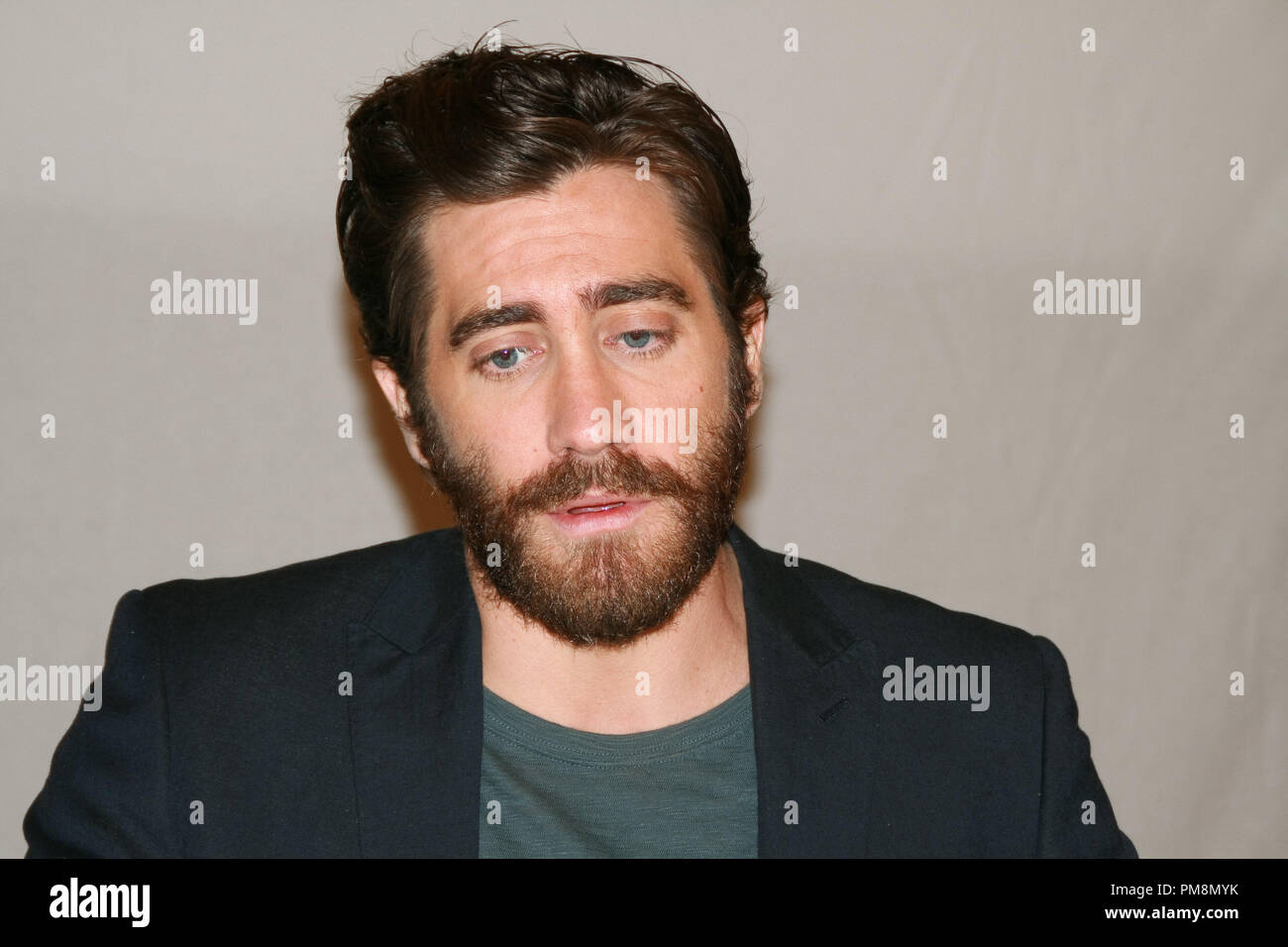 Jake Gyllenhaal 'End of Watch' Portrait Session, September 10, 2012.  Reproduction by American tabloids is absolutely forbidden. File Reference # 31670 001JRC  For Editorial Use Only -  All Rights Reserved Stock Photo