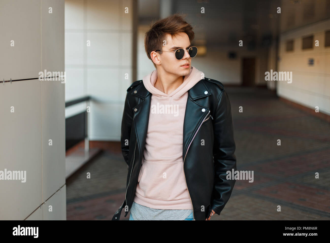 leather sweatshirt jacket