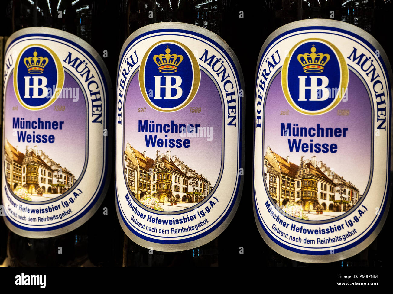 Munchner Weisse Beer HB seen in store Stock Photo Alamy
