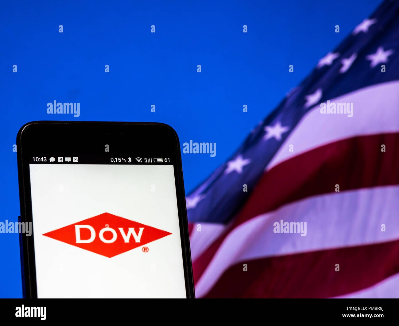 Dow Chemical Company logo seen displayed on a smart phone. Stock Photo