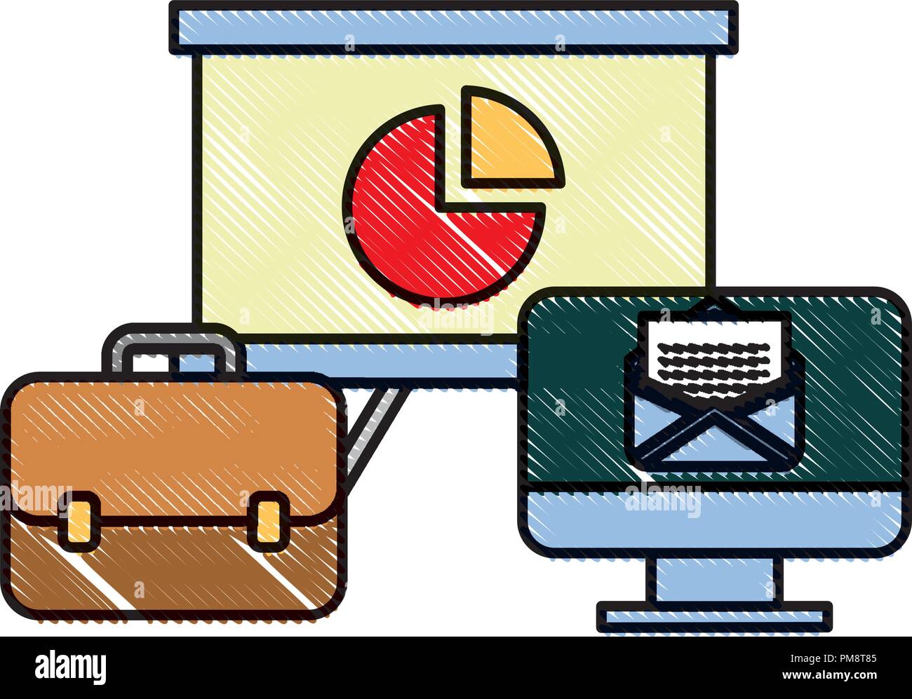 office business briefcase board presentation and computer email Stock