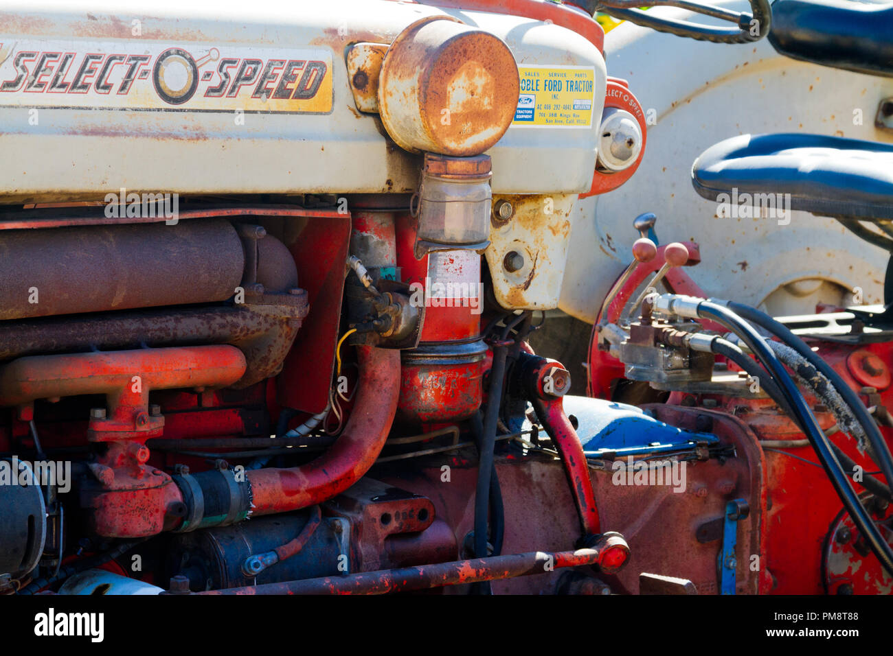 Vintage Ford tractor engine closeup. Stock Photo