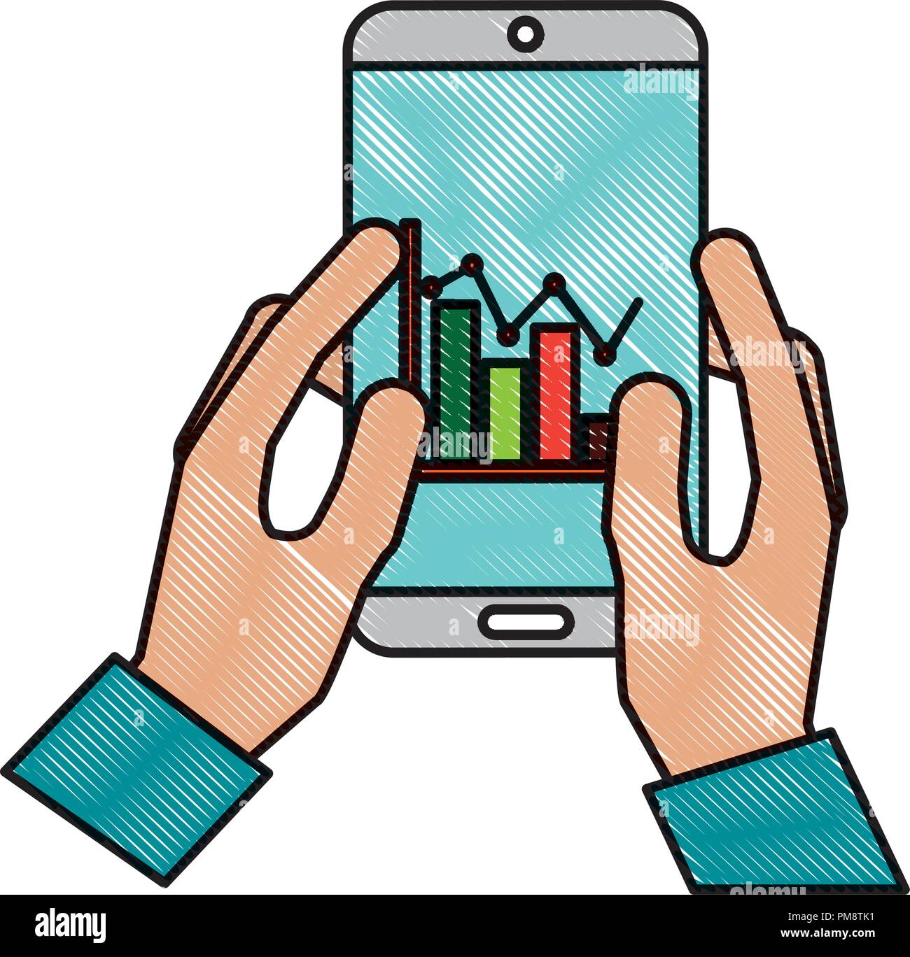 hands holding smartphone with statistics report business Stock Vector ...