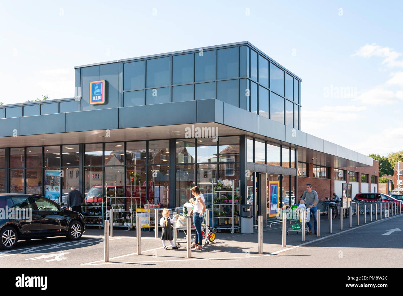 Aldi supermarket, Gogmore Lane, Chertsey, Surrey, England, United Kingdom Stock Photo