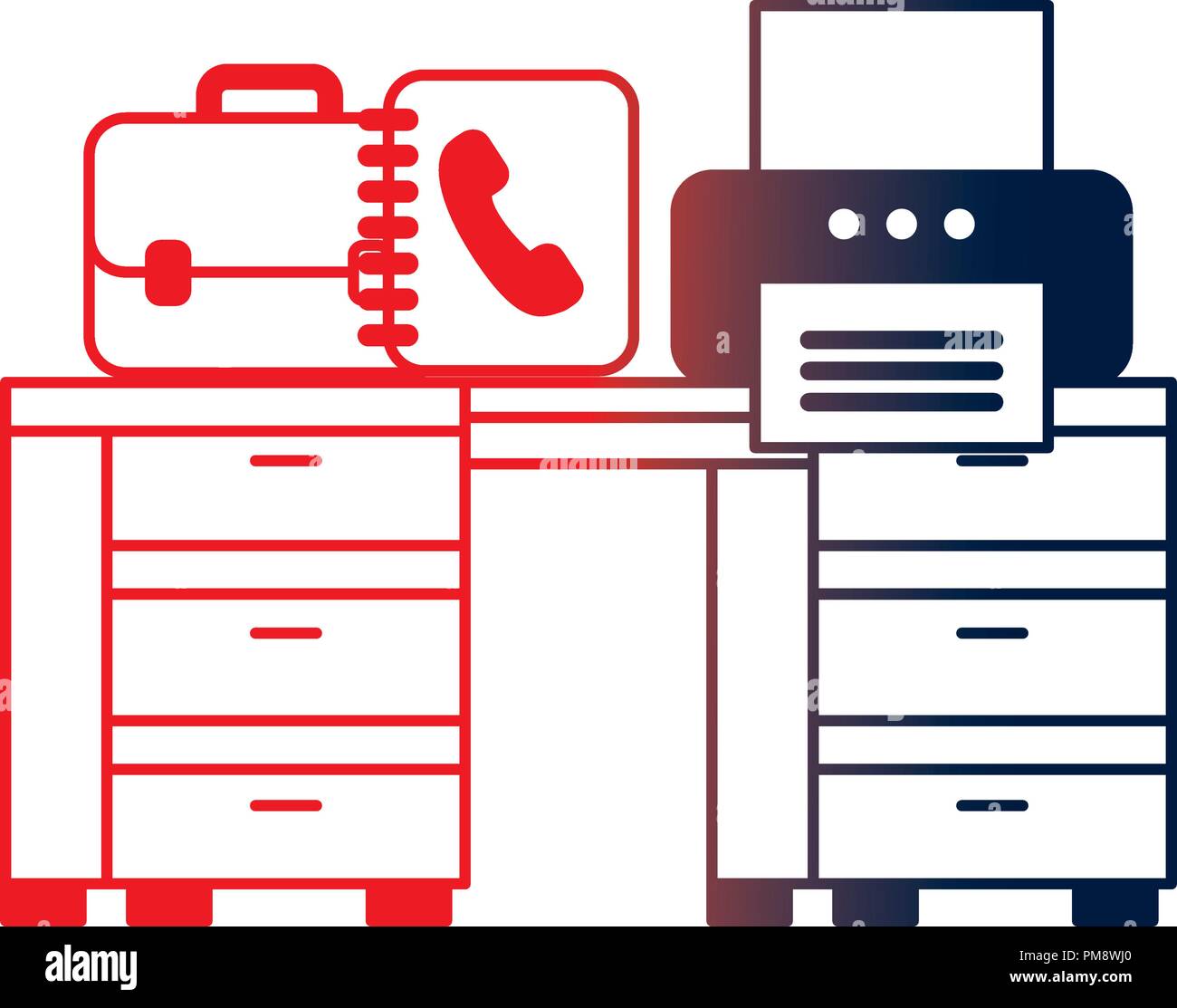 office with desk and printer workplace Stock Vector Image & Art - Alamy
