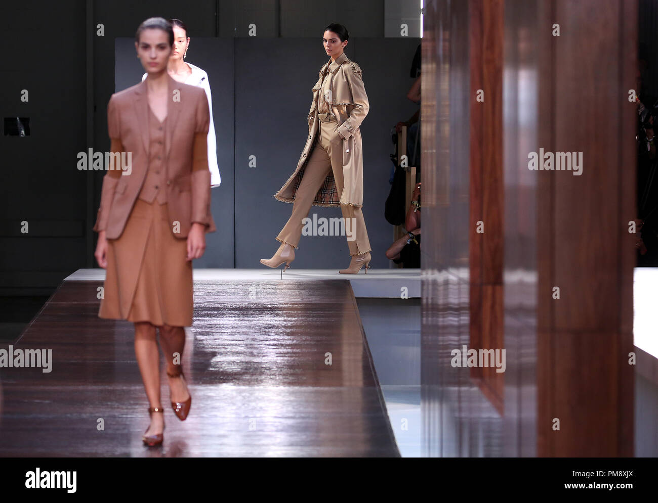 Model on the catwalk during the Burberry London Fashion Week SS19 show held at The South London Mail Centre Stock Photo - Alamy