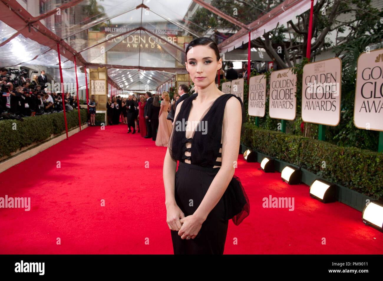 Nominated for BEST PERFORMANCE BY AN ACTRESS IN A MOTION PICTURE – DRAMA for her role in “The Girl With The Dragon Tattoo”, actress Rooney Mara attends the 69th Annual Golden Globe Awards at the Beverly Hilton in Beverly Hills, CA on Sunday, January 15, 2012. Stock Photo