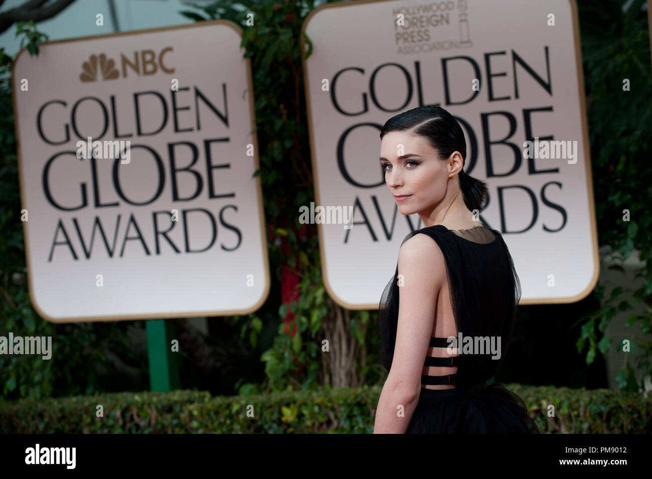 Nominated for BEST PERFORMANCE BY AN ACTRESS IN A MOTION PICTURE – DRAMA for her role in “The Girl With The Dragon Tattoo”, actress Rooney Mara attends the 69th Annual Golden Globe Awards at the Beverly Hilton in Beverly Hills, CA on Sunday, January 15, 2012. Stock Photo