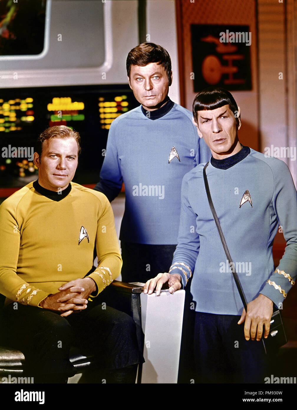 Publicity photo of 'Star Trek' William Shatner, DeForest Kelley and Leonard Nimoy, circa 1966    File Reference # 31537 371THA Stock Photo