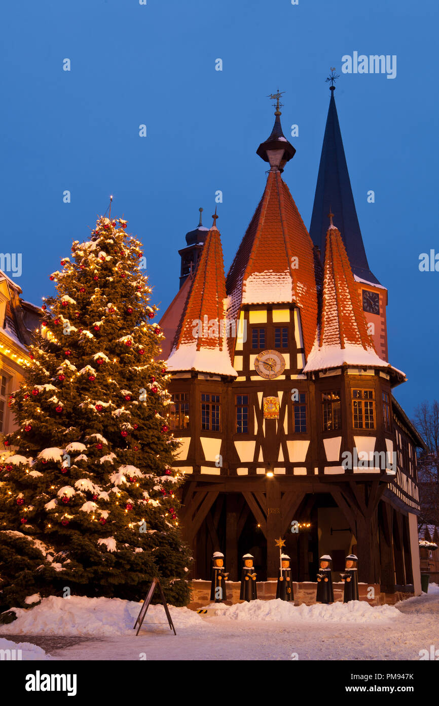 Weihnachtsstimmung in Michelstadt zur blauen Stunde Stock Photo
