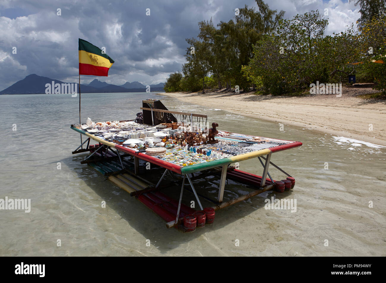 Floating shopping bench in Ile aux Benitiers, Mauritius Stock Photo