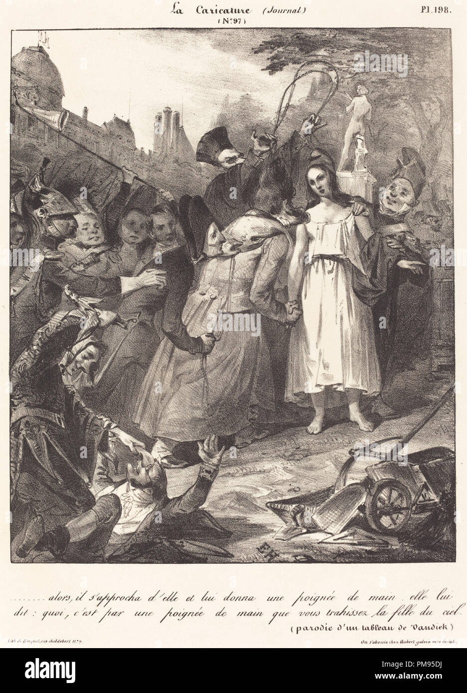 ...alors, il s'approcha d'elle: Parody of van Dyck's Betrayal of Christ. Dated: 1832. Dimensions: overall: 34.4 x 25.4 cm (13 9/16 x 10 in.). Medium: lithograph. Museum: National Gallery of Art, Washington DC. Author: French 19th Century. Stock Photo