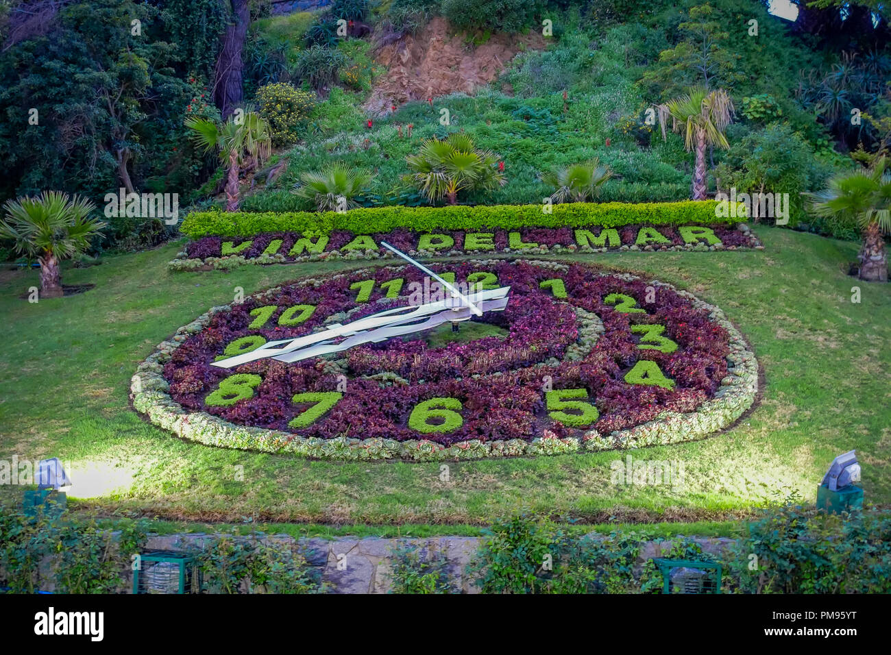 VINA DEL MAR, CHILE - SEPTEMBER, 15, 2018: Outdoor view of flower clock in Vina del Mar, is one of the most populat touristic destinations in Chile Stock Photo