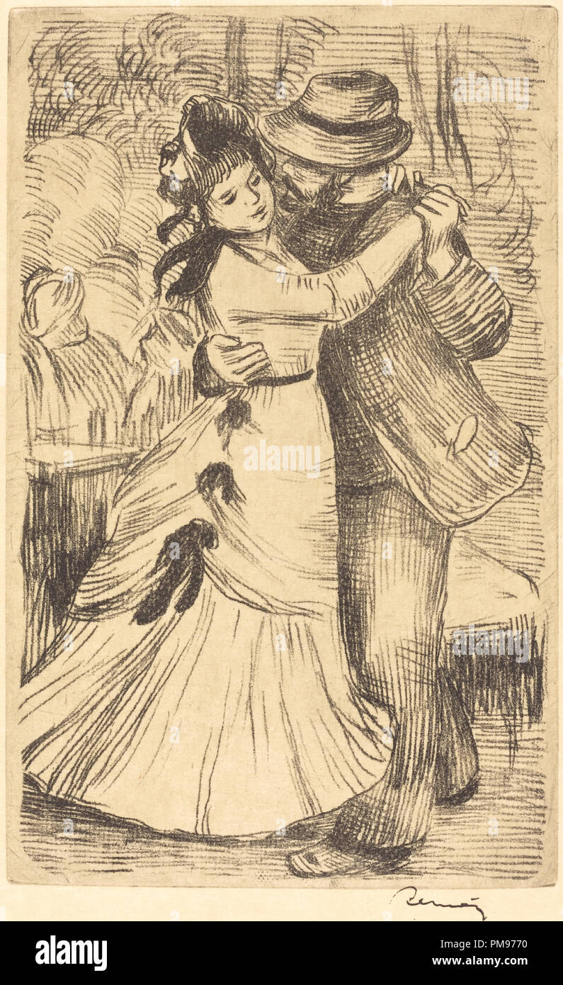Dancing in the Country (La danse a la campagne). Dated: c. 1890. Medium: etching on japan paper. Museum: National Gallery of Art, Washington DC. Author: AUGUSTE RENOIR. Renoir, Pierre-Auguste. Stock Photo