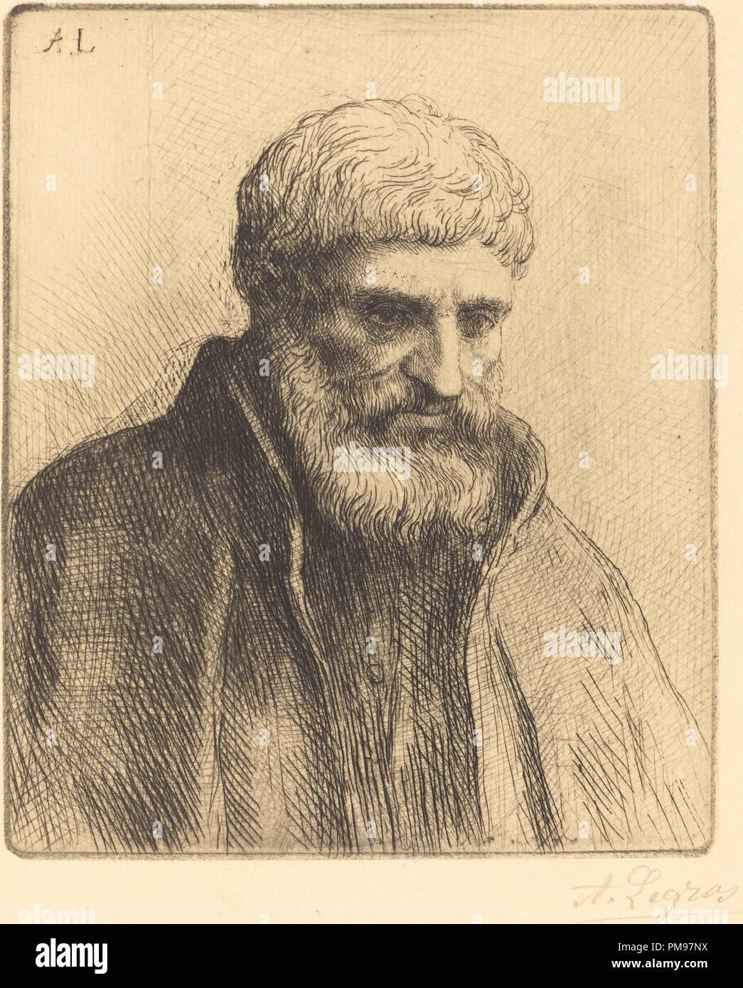 Study of an Old Man (Etude de vieillard). Medium: etching. Museum: National Gallery of Art, Washington DC. Author: Alphonse Legros. Stock Photo