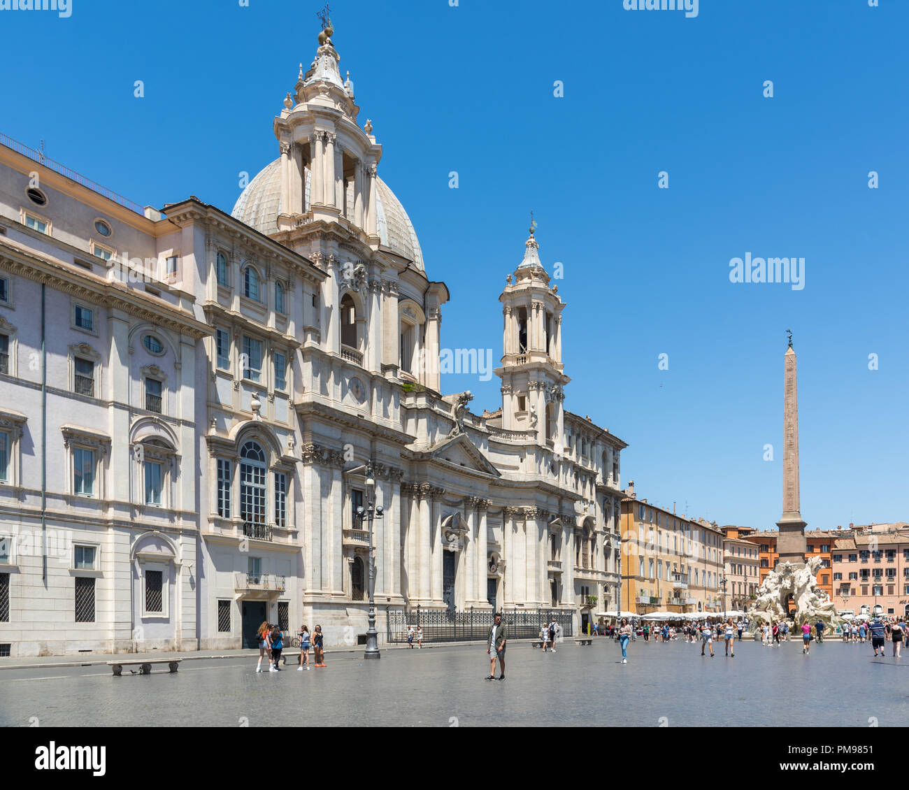 Sant'Agnese in Agone & Fontana dei Quattro Fiumi, Piazza Navona, Rome, Italy Stock Photo