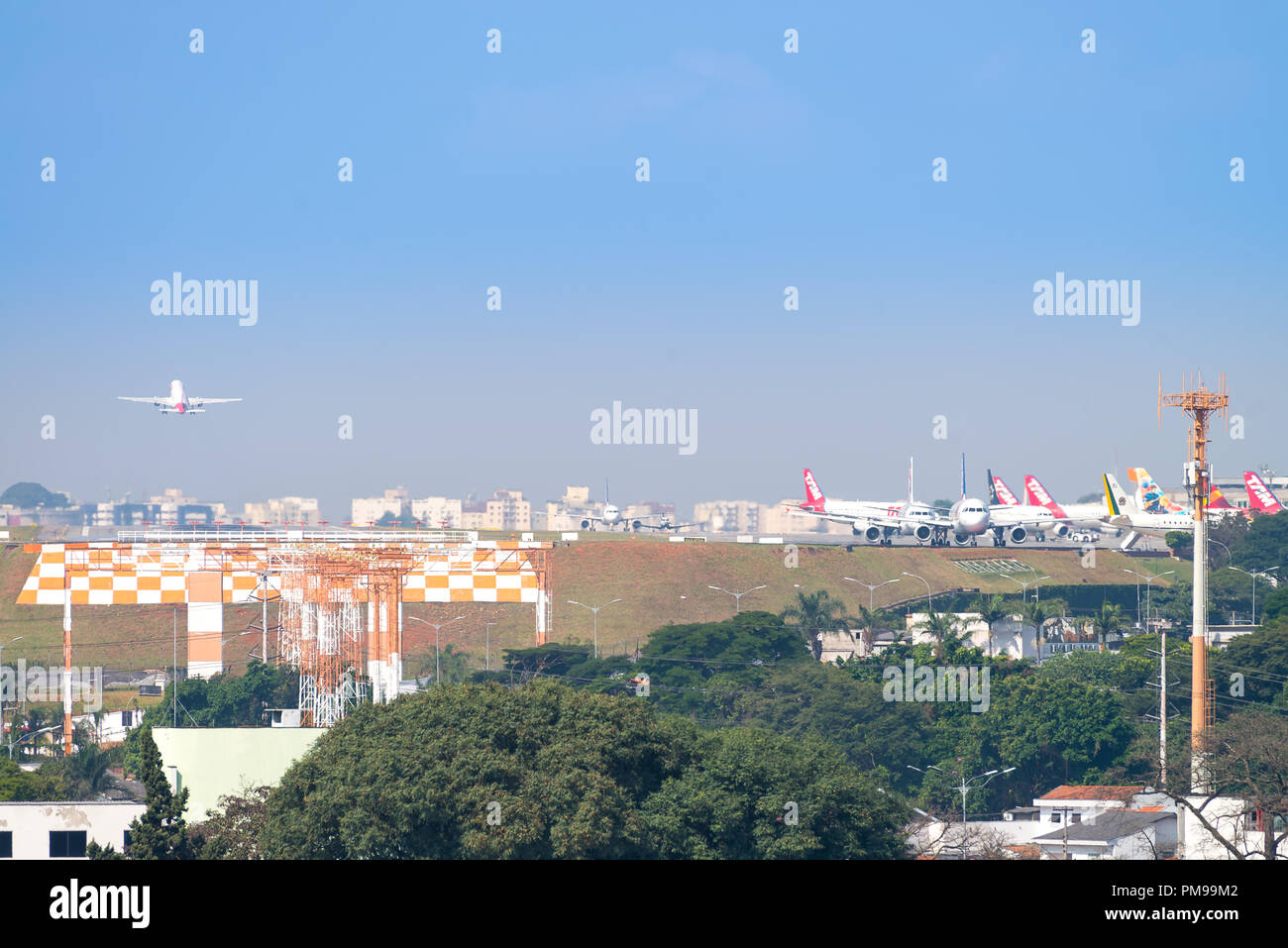 Sao Paulo, Brazil, mai 26, 2018: Airplanes landing at the Congonhas airport in Sao Paulo, Brazil Stock Photo