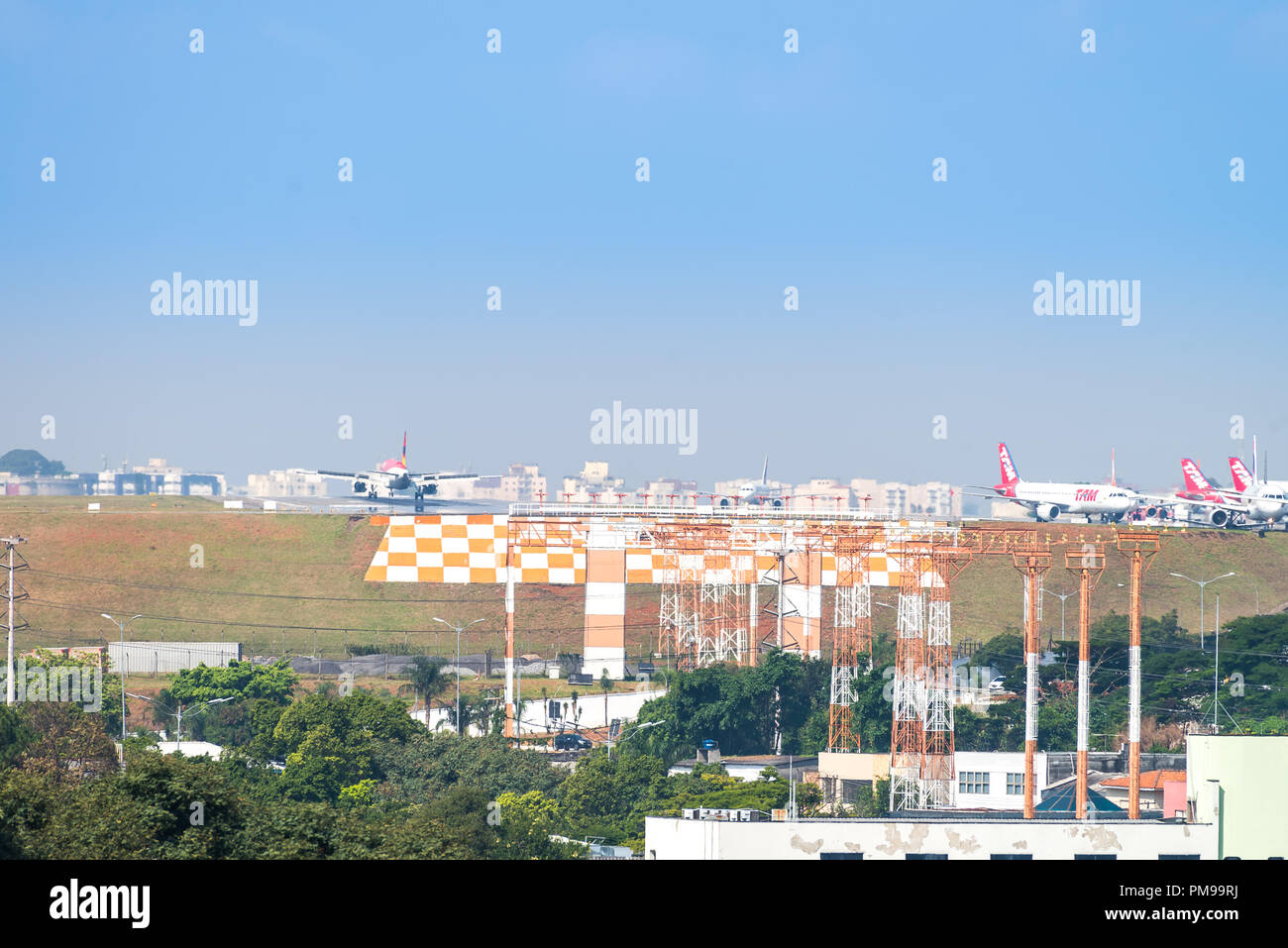 Sao Paulo, Brazil, mai 26, 2018: Airplanes landing at the Congonhas airport in Sao Paulo, Brazil Stock Photo