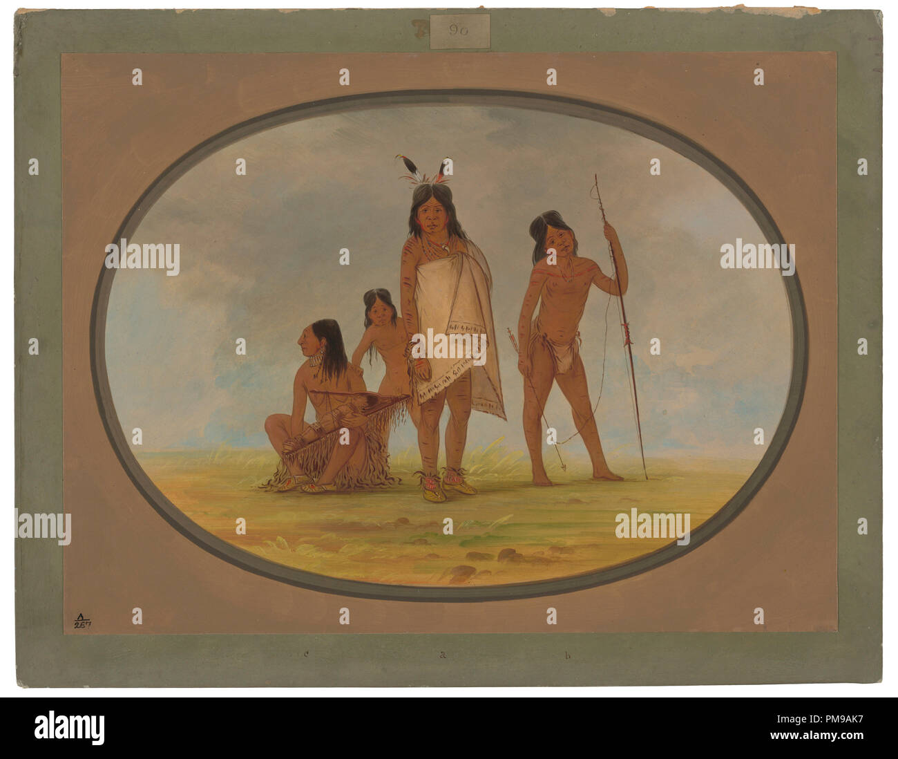 Four Flathead Indians. Dated: 1855/1869. Dimensions: overall: 47 x 62.8 cm (18 1/2 x 24 3/4 in.). Medium: oil on card mounted on paperboard. Museum: National Gallery of Art, Washington DC. Author: George Catlin. Stock Photo