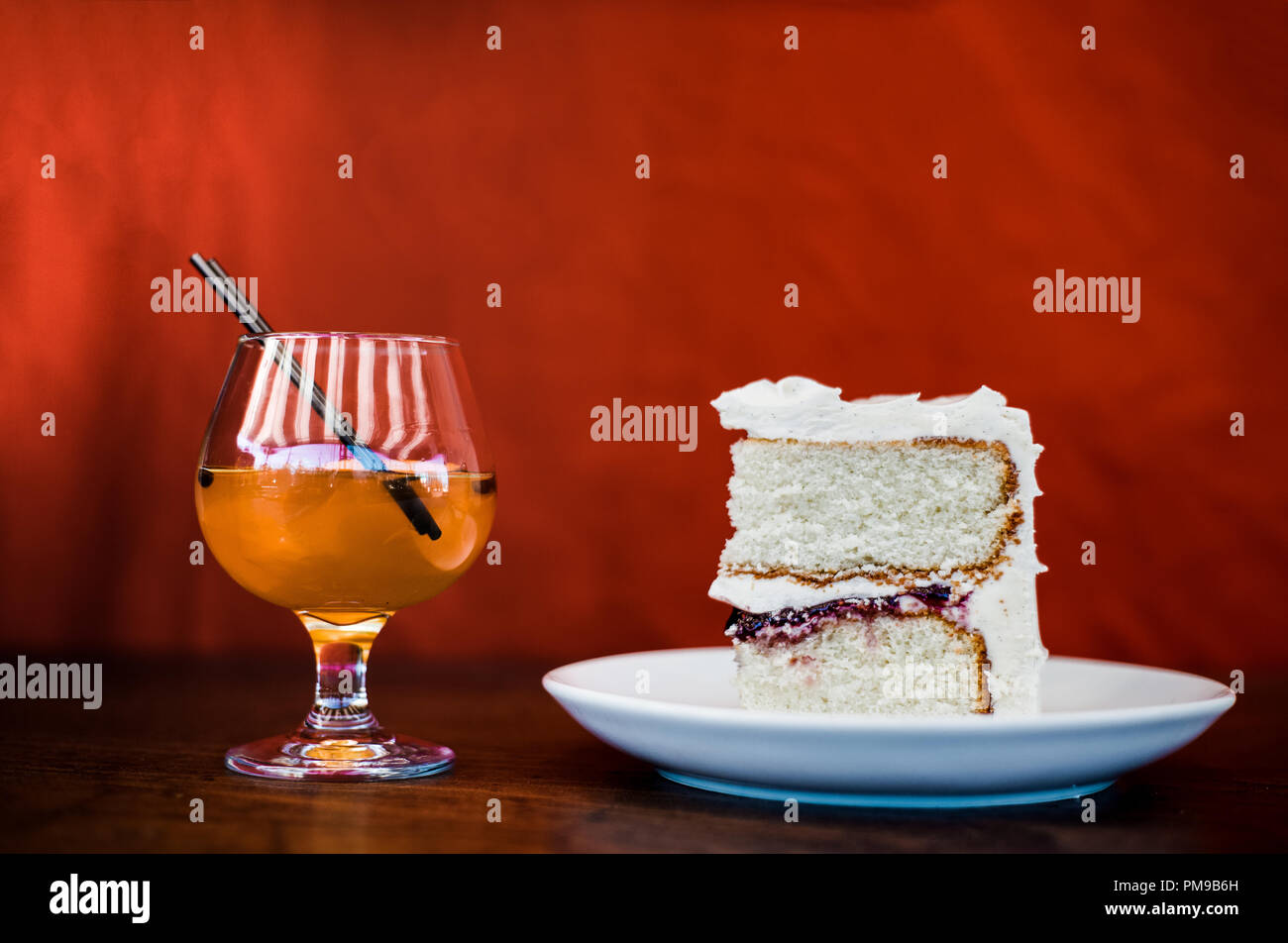 Delicious cake and cocktail cafe concept food photography Stock Photo