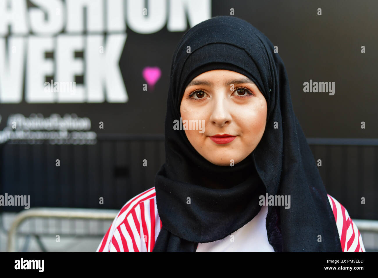 London UK. 17th Sep 2018. Sama Azizi x.s13 wearing hijab modesty and beautiful attend London Fashion Week SS19 street photography at the Strand London UK. 17 September 2018. Credit Picture Capital Ala...